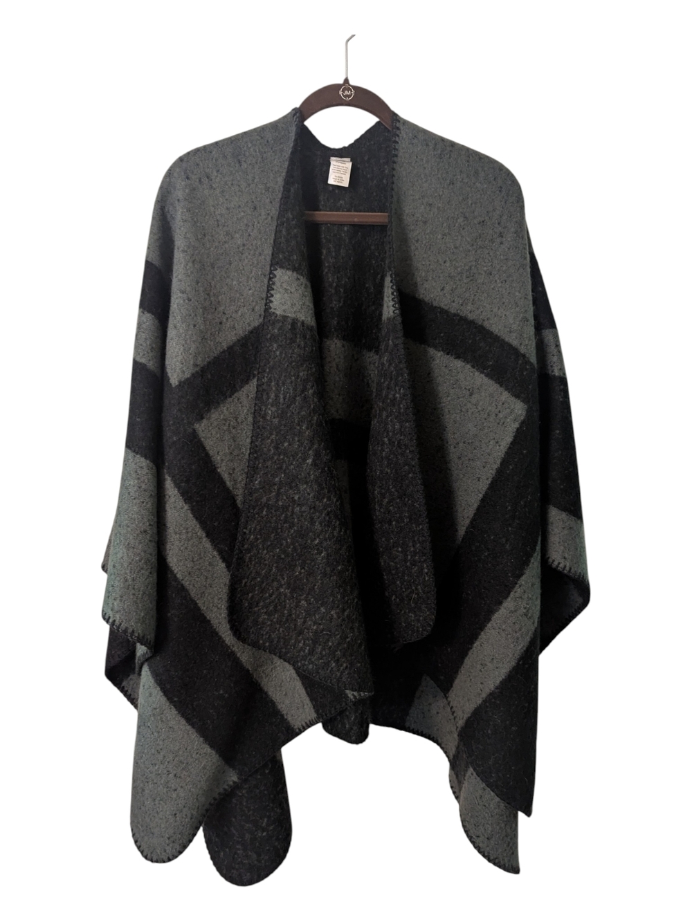 West Loop Black Gray Open Front Blanket Poncho Shawl Wrap Cape Women's One Size
